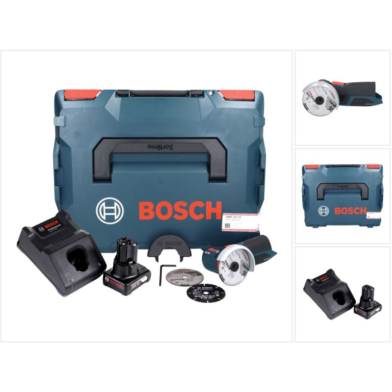 Gws 12V-76 Smerigliatrice angolare professionale a batteria 12 v 76 mm senza spazzole + 1x batteria ricaricabile 6,0 Ah + caricabatterie + L-Boxx