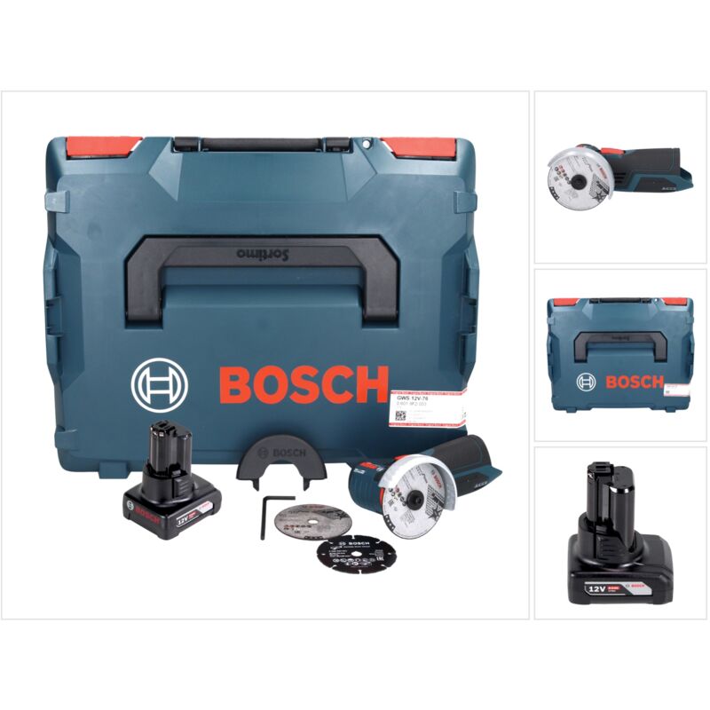 Gws 12V-76 Smerigliatrice angolare professionale a batteria 12 v 76 mm senza spazzole + 1x batteria ricaricabile 6,0 Ah + L-Boxx - senza