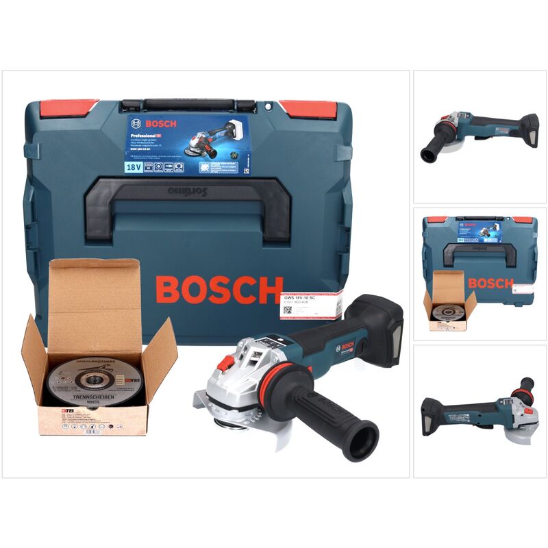 Bosch GWS 18V-10 SC Meuleuse angulaire sans fil 18 V 125 mm ( 06019G340B ) Brushless + L-Boxx + Toolbrothers MANTIS Set de disques à tronçonner