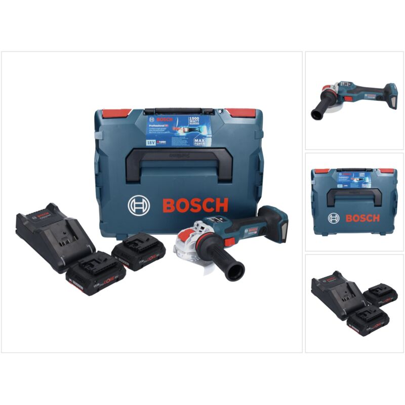 Bosch GWX 18V-15 SC Professional Meuleuse angulaire sans fil 18 V 125 mm BITURBO X-LOCK + 2x batterie ProCORE 4,0 Ah + chargeur + L-BOXX