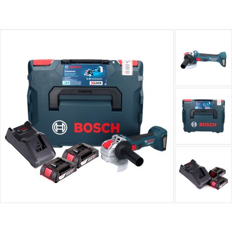 Bosch GWX 18V-7 Professional Akku Winkelschleifer 18 V 125 mm Brushless X-LOCK + 2x Akku 2,0 Ah + Ladegerät + L-Boxx