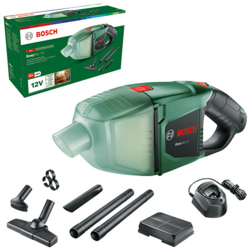 Bosch - Accessori - Aspirapolvere portatile senza fili 12V, volume 380 ml, 1x batteria 2,0 Ah Li-Ion, caricabatterie 06033D0001