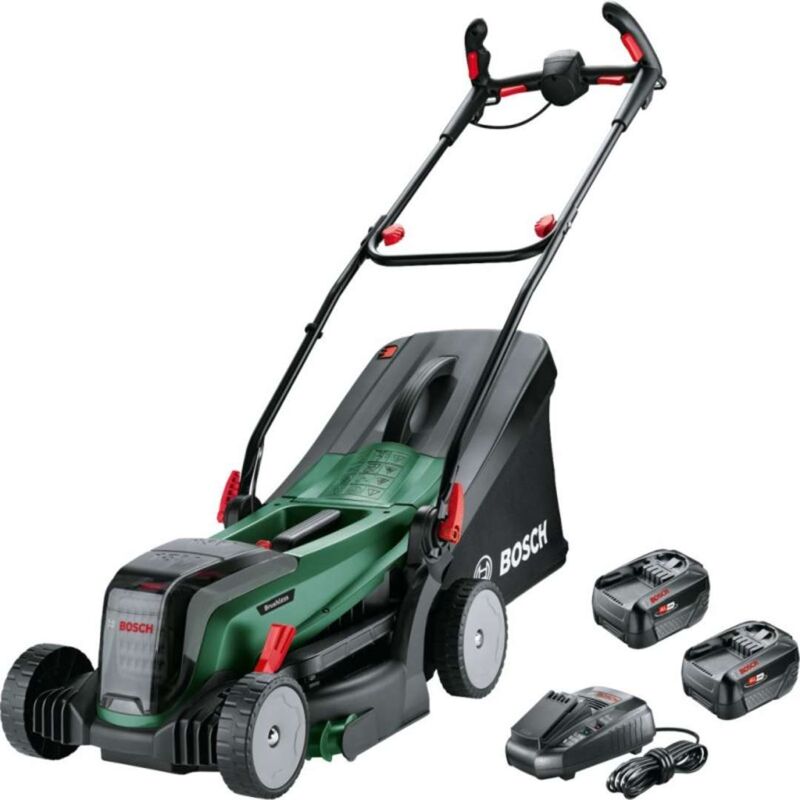 Outils de jardinage - Tondeuse à gazon sans fil 18V, largeur de coupe 37 cm, 2 batteries 4,0 Ah Li-Ion, chargeur 06008B9E00 - Bosch