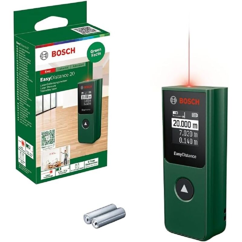 BoschHome e Garden misuratore laser EasyDistance 20 (misura facile e precisa fino a 20 m, formato tascabile, controllo con un solo pulsante, in