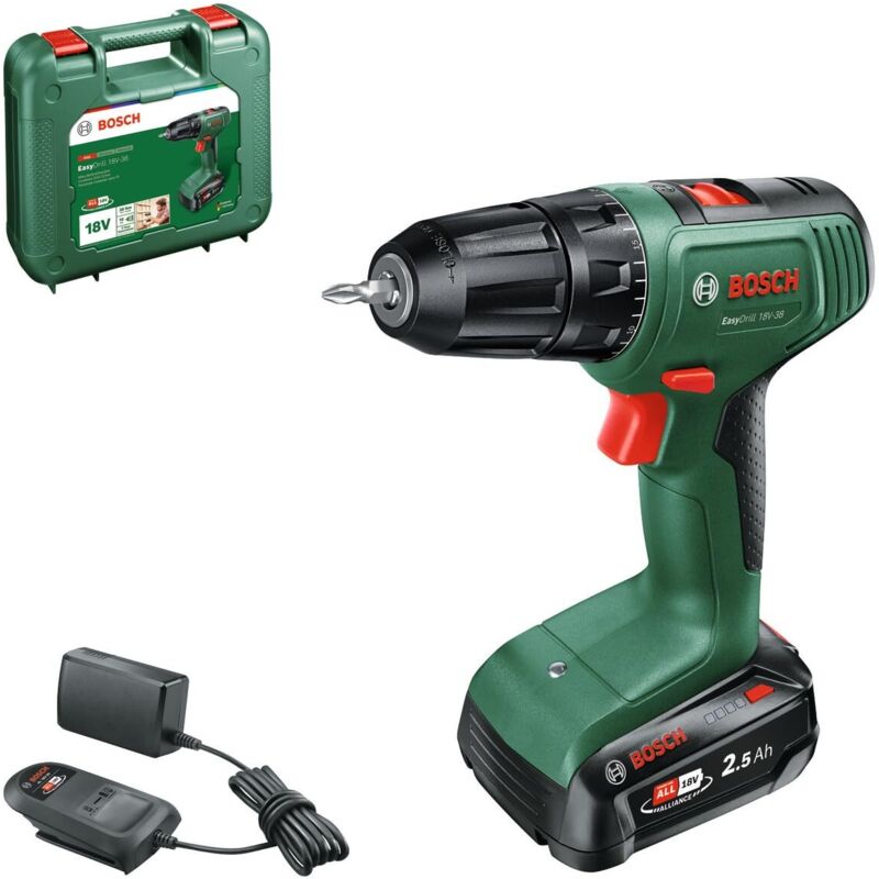 Bosch Home and Garden EasyDrill 18V-38 0615A5008K Trapano avvitatore a batteria 18 V 2.5 Ah Li-Ion incl. batteria ricar