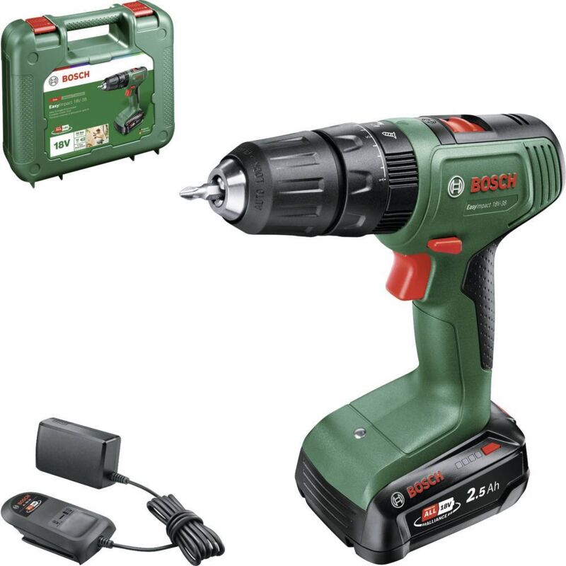 Bosch Home and Garden EasyImpact 18V-3 2 rapporti-Trapano a percussione a batteria incl. batteria ricaricabile, incl. c