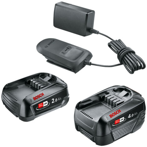Bosch Home and Garden kit de batería y cargador 18 V (2x baterías 2,0 Ah + 4,0 Ah, AL 18V-20, sistema 18 voltios, en caja)