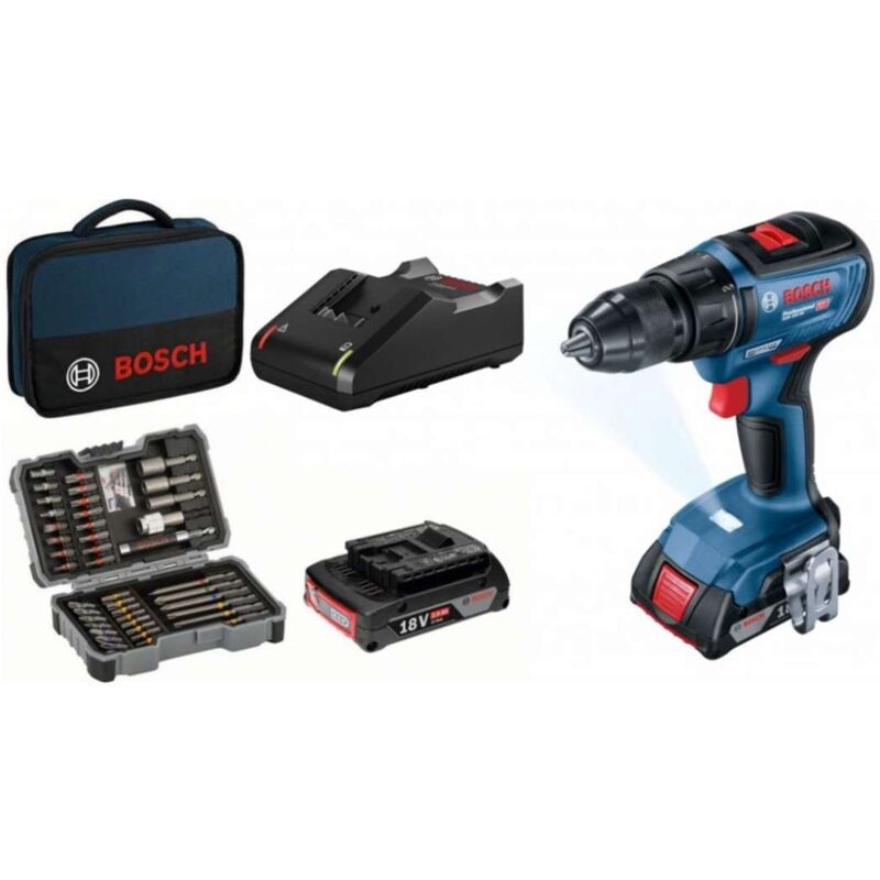 Bosch Utensili - Trapano avvitatore a batteria 18V con accessori, 2x batteria 2,0 Ah Li-Ion, caricabatterie 06019H5004