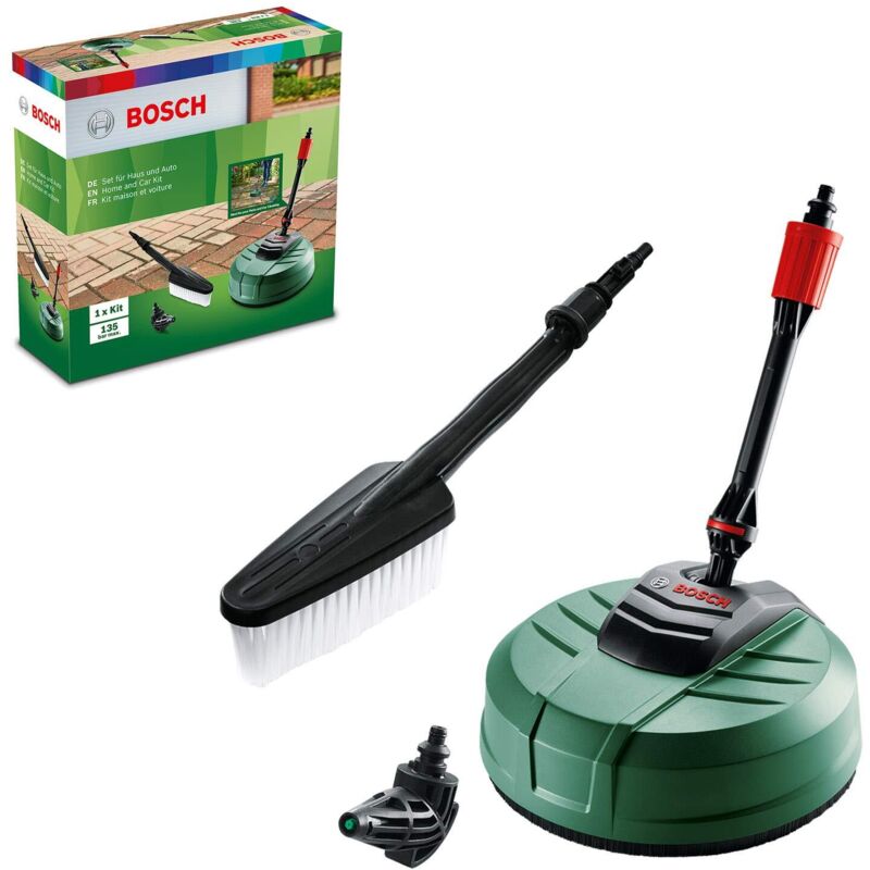 Bosch Home and Garden Idropulitrice Home and Car Kit di pulizia, con spazzola per patio, spazzola pulente e bocchetta a 90 gradi, confezione in