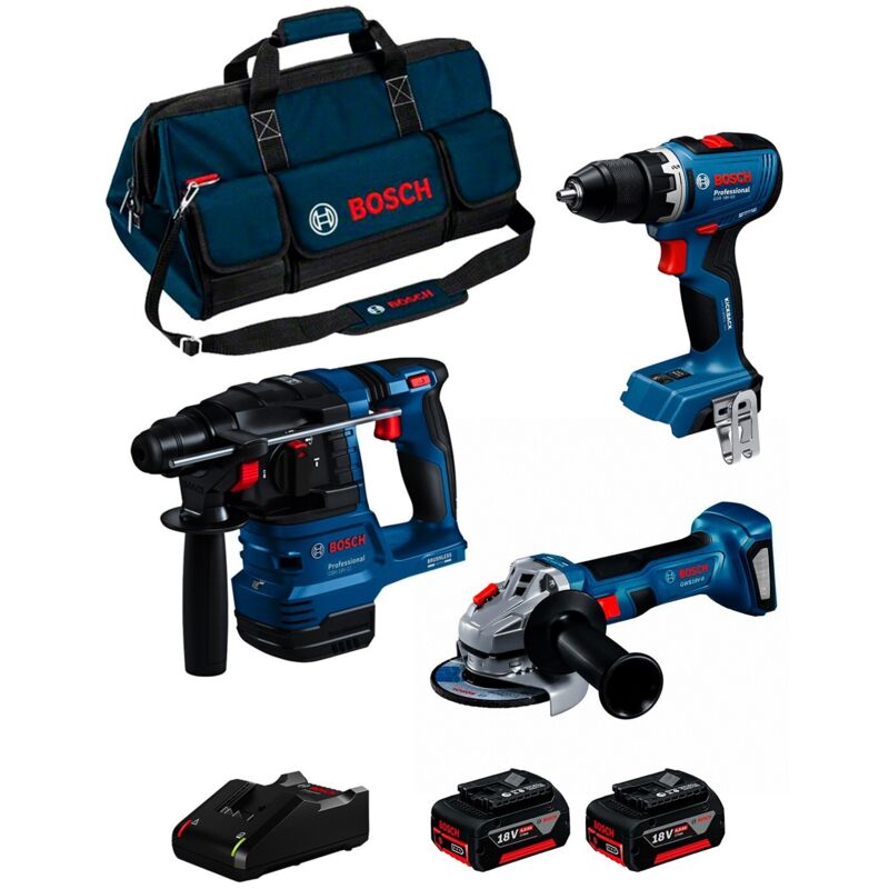Bosch Kit 0615a50094 gsr 18v 65 Gws 18v 8 Gbh 18v 22 2 X 4,0ah Gal1...
