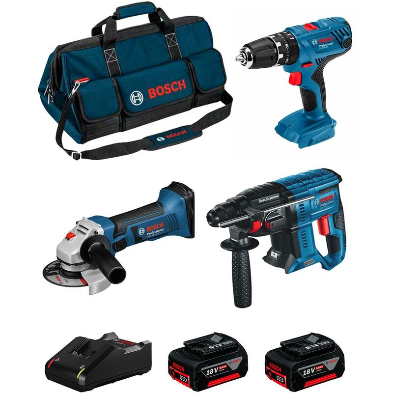 

BOSCH Kit 18V BK305BAG (GBH 18V-21 + GSB 18V-21 + GWS 18-125 V-LI + 2 x 5,0 Ah + GAL18V-40 + Bolsa)