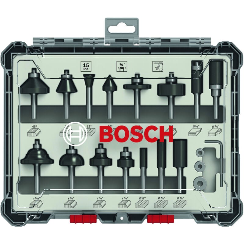 Bosch - set de fraises, tige de 1/4 pouce, 15 pièces Accessories 2607017473