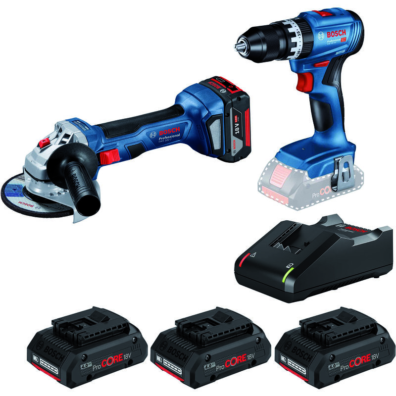 Bosch KIT Minismerigliatrice GWS 18V-7 + Trapano GSB 18V-45 + Set ricarica