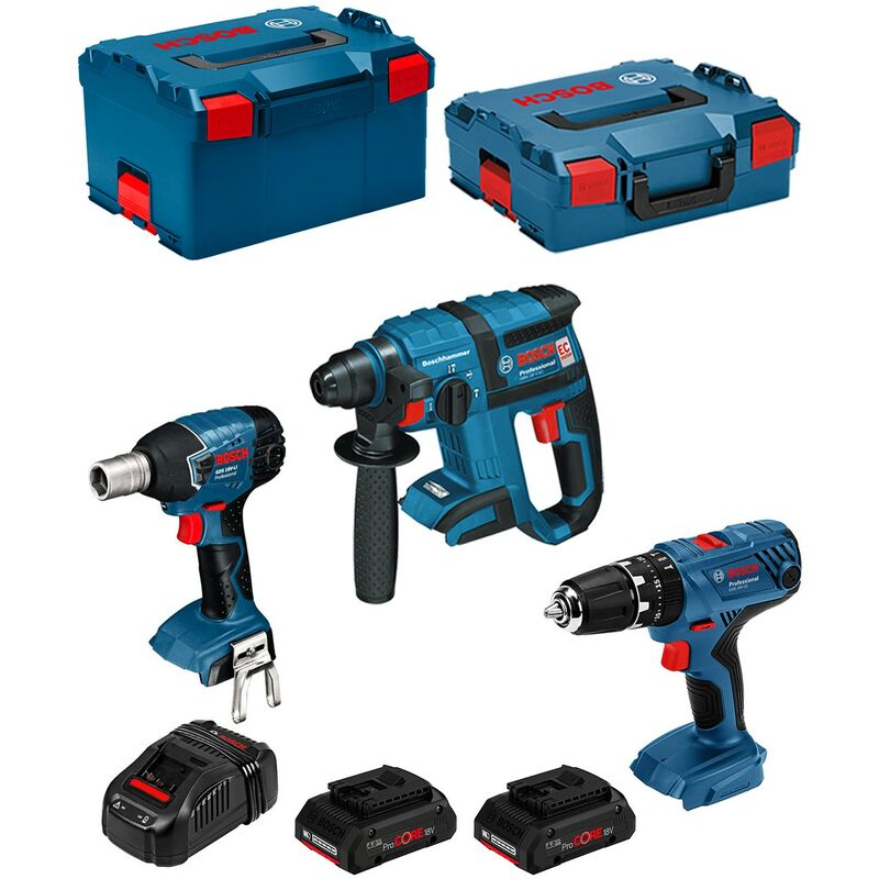 

BOSCH Kit PSLG3M2CECP (GBH 18V-EC + GSB 18V-21 + GDS 18V-LI + 2 x 4,0 Ah ProCORE + GAL1880CV + L-Boxx 238 + L-Boxx 136)