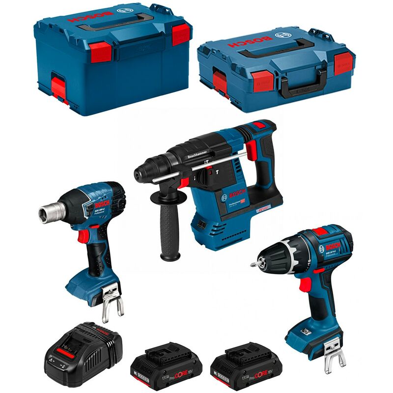 

BOSCH Kit PSLG3M2CP (GBH 18V-26F + GSB 18 V-LI + GDS 18V-LI + 2 x 4,0 Ah ProCORE + GAL1880CV + L-Boxx 238 + L-Boxx 136)