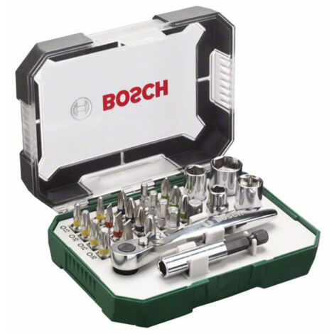 Bosch - Knarrenschraubendreher mit Bit-Satz - 26 Stücke - in Koffer