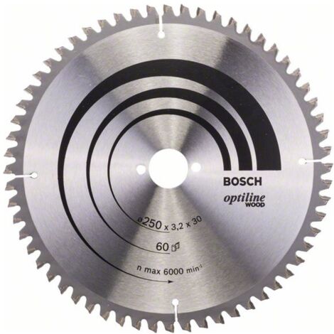 Bosch Kreissägeblatt Optiline Wood für Kapp- und Gehrungssägen, 250 x 30 x 3,2 mm, 60