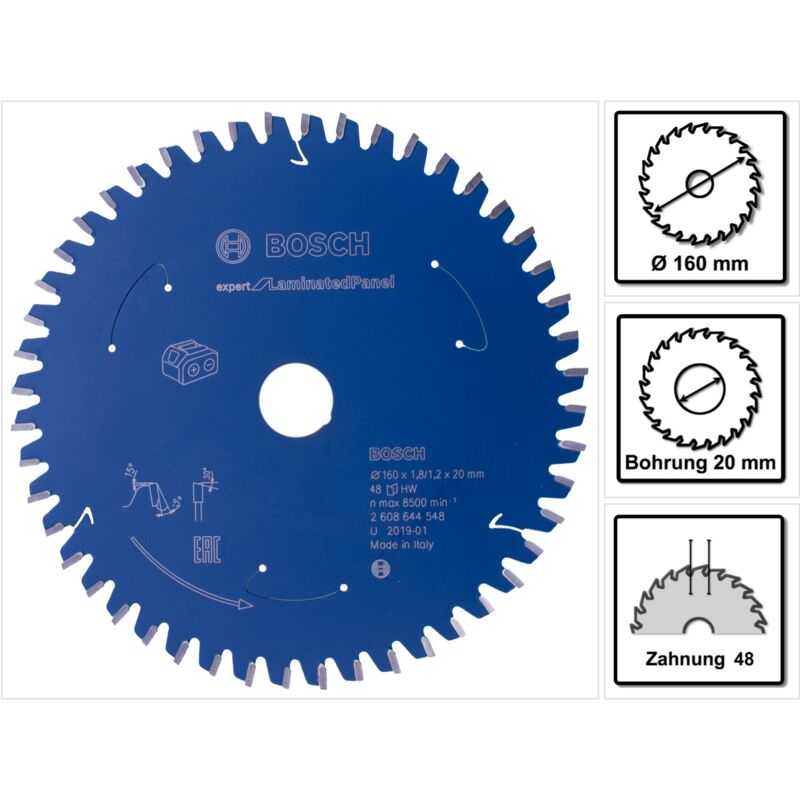 Bosch - Accessori Expert per Lama per sega per pannelli laminati (truciolare, 160 x 20 1,8 mm, 48 denti, accessorio senza cavo)