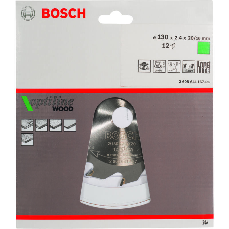 Image of Lama per sega circolare Bosch 2608641167 Optiline Wood 130 x 20/16 x 24 mm 12