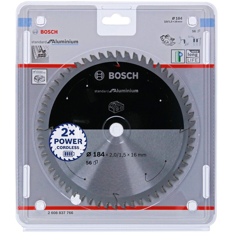 Image of Accessories Lama Per Sega Circolare Standard For Aluminium (Alluminio, 184 x 16 x 2 mm, 56 Denti, Accessorio Per Sega Circolare a Batteria) - Bosch