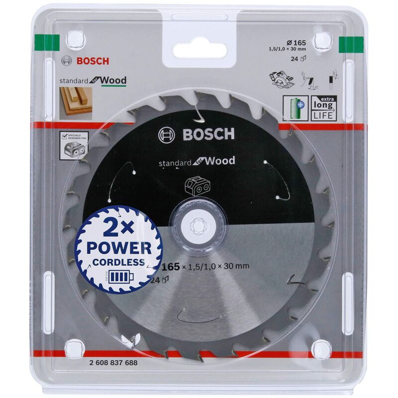 Bosch - Accessories Lama Per Sega Circolare Standard For Wood (Legno, 165 x 30 x 1.5 mm, 24 Denti, Accessorio Per Sega Circolare a Batteria)