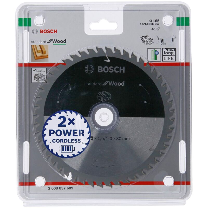 Bosch - Accessories Lama Per Sega Circolare Standard For Wood (Legno, 165 x 30 x 1.5 mm, 48 Denti, Accessorio Per Sega Circolare a Batteria)