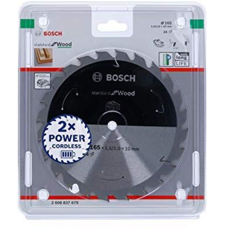 Bosch - Accessories Lama Per Sega Circolare Standard For Wood (Legno, 165 x 10 x 1.5 mm, 24 Denti, Accessorio Per Sega Circolare a Batteria)