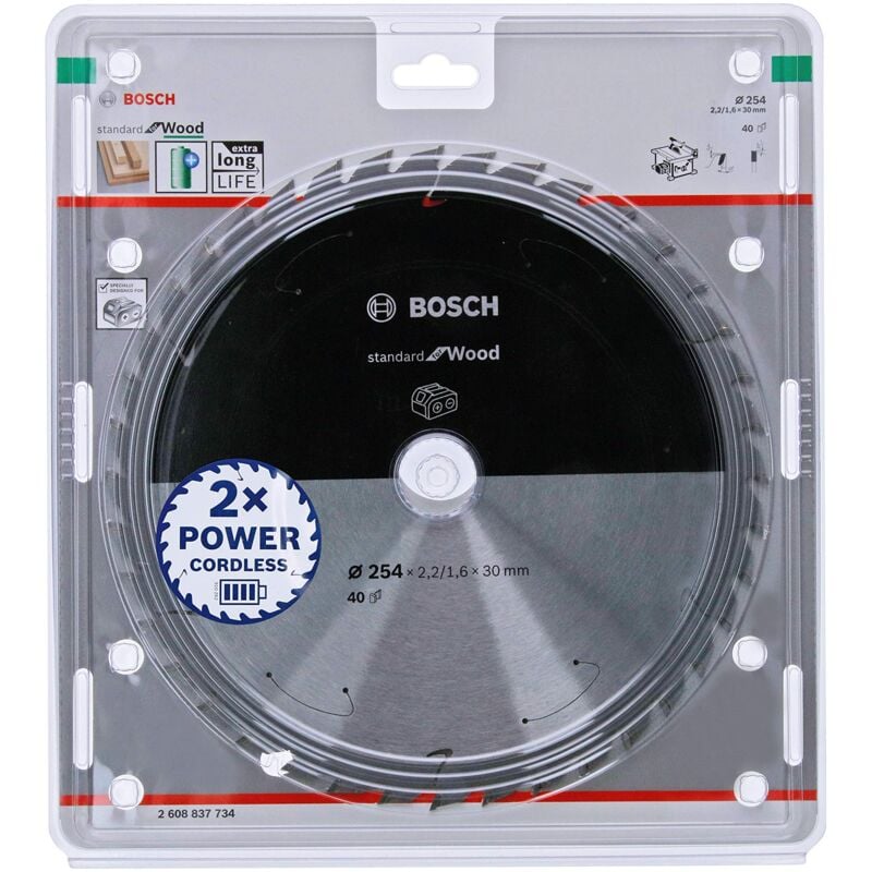 Image of Accessories Lama Per Sega Circolare Standard For Wood (Legno, 254 x 30 x 2.2 mm, 40 Denti, Accessorio Per Sega Circolare a Batteria) - Bosch