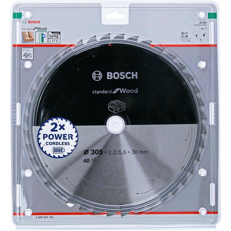 Image of Bosch Accessories Lama Per Sega Circolare Standard For Wood (Legno, 305 x 30 x 2.2 mm, 40 Denti, Accessorio Per Sega Circolare A Batteria)