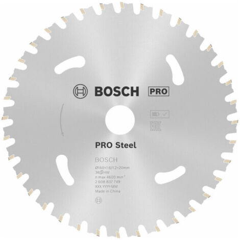 Bosch – Lame de scie circulaire 160 mm pour acier inoxydable – 36 dents carbure – Largeur de coupe 1,6 mm – Alésage 20 mm – 2608837749