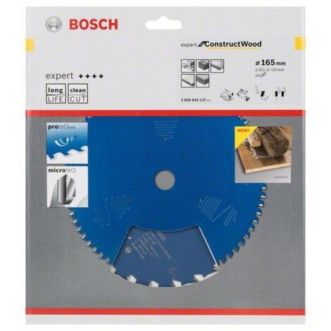 Bosch – Lame de scie circulaire 165mm – Alésage 20mm – 24 dents – Pour bois de chantier avec corps étrangers – Technologie Microteq - WOOD 165 X