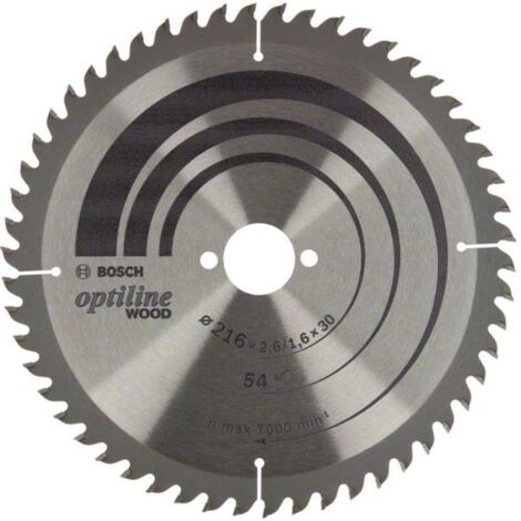 Bosch – Lame de scie circulaire 216 mm pour bois dur – 54 dents – Alésage 30 mm – Largeur de coupe 2,6 mm – 2608838411 - WOOD 216 X