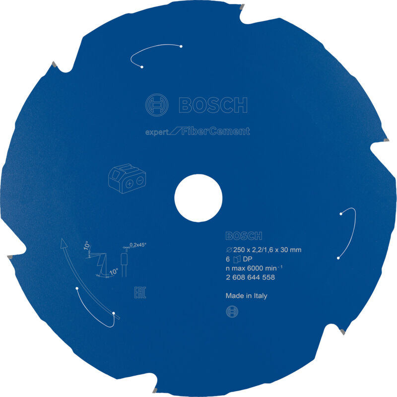 Bosch - Lame de scie circulaire Expert for Fibre Cement pour scies à onglet sans fil 250 x 2,2 / 1,6 x 30 6 dents - 2608644558