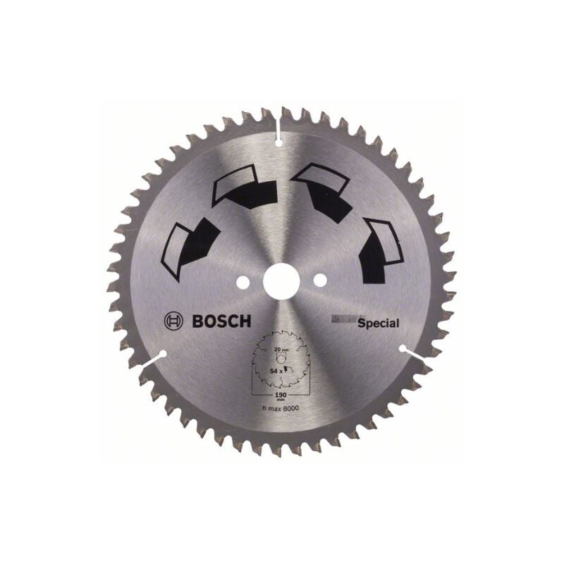 Bosch 1x Lame de Scie circulaire spéciale (pour bois, métaux non ferreux, plastiques, Ø 190 x 2,5/1,8 x 20/16 mm, 54 dents, FT, avec 1x Anneau de