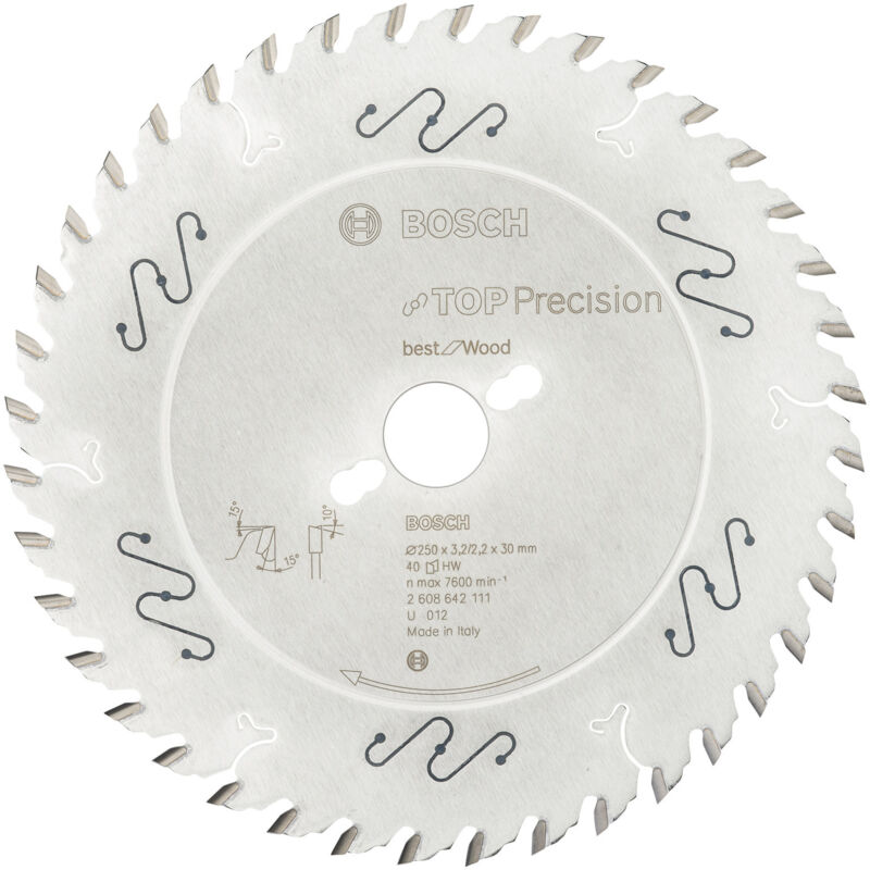 Bosch - Lame de scie circulaire Top Precision Best for Wood 250 x 30 x 3,2 mm, 40 - 2608642111