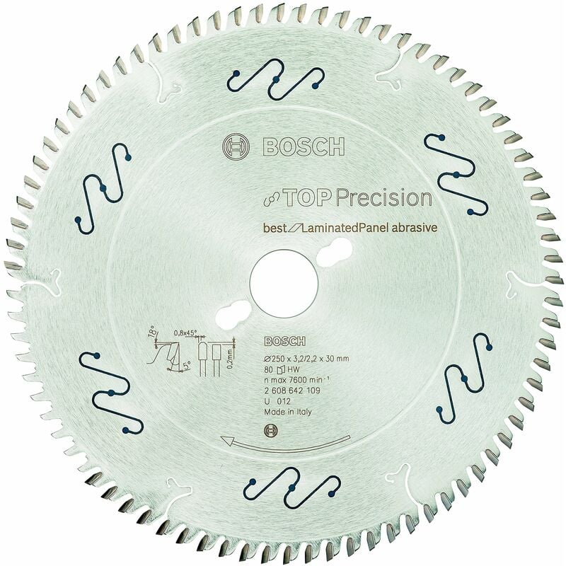 Image of Professional 1x Lama per sega circolare Top Precision for Laminated Panel (per Pannelli rivestiti in plastica, 250 x 30 mm, 80 denti, Accessorio Sega