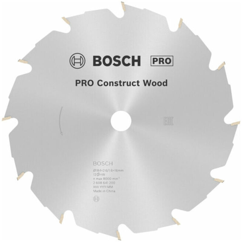 Lame de scie circulaire Construct Wood D184mm pour le bois 12 dents BOSCH 2608641200