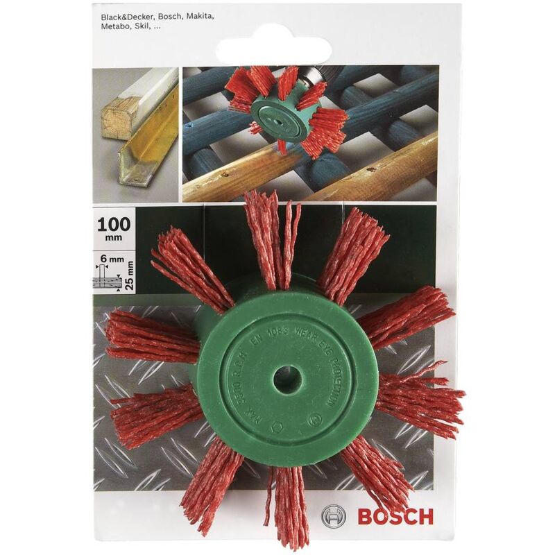 Image of Bosch - Home and Garden linea Hobby 2609256543 - Spazzola a lamelle, filo di nylon, rivestimento abrasivo al corindone, ø 100 mm, 6 mm