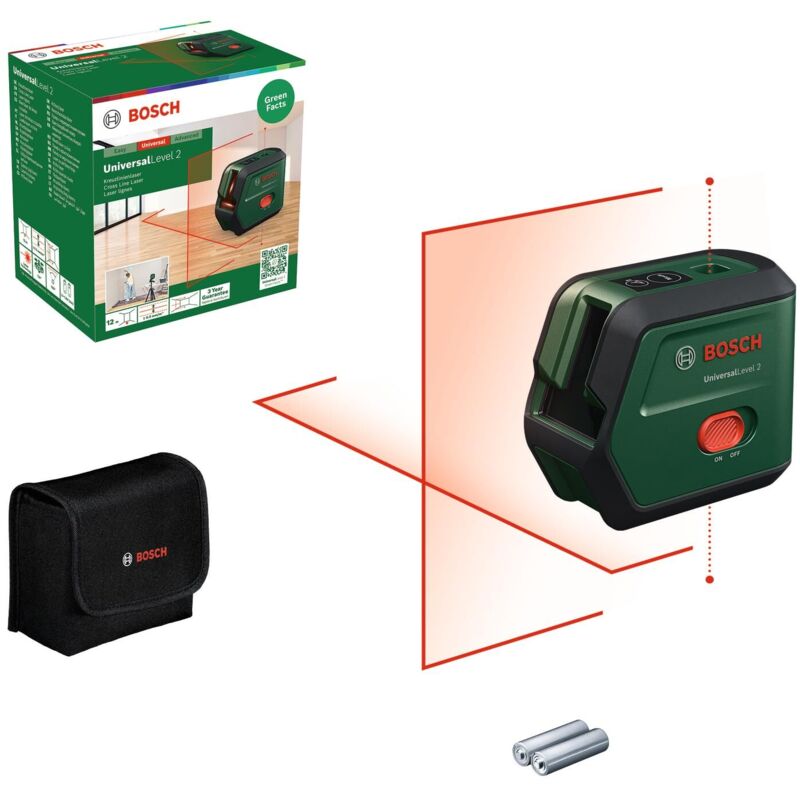 Bosch livella laser de linee trasversali UniversalLevel 2 (livella laser de linee trasversali, incl. punti a piombo de per un allineamento preciso e