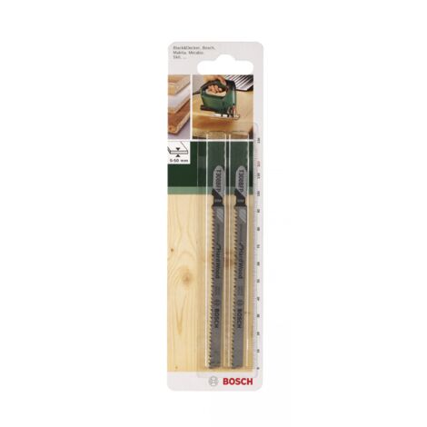 Bosch – Lot de 2 lames de scie sauteuse 200mm – Type de coupe fine et nette – Pour bois massifs – Attache en T - T308bfp