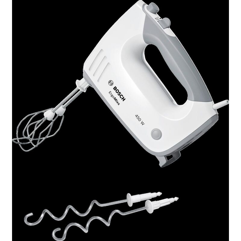 Bosch - Frullatore ErgoMixx 450 w MFQ36400 bianco/grigio - 5 velocità+turbo - 2 fruste in acciaio inox - 2 ganci impastatori in acciaio inox -