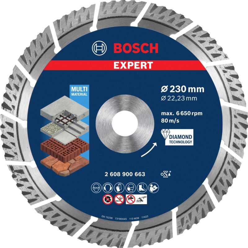 Bosch - Dischi diamantati expert MultiMaterial, 230 x 22,23 x 2,4 x 15 mm