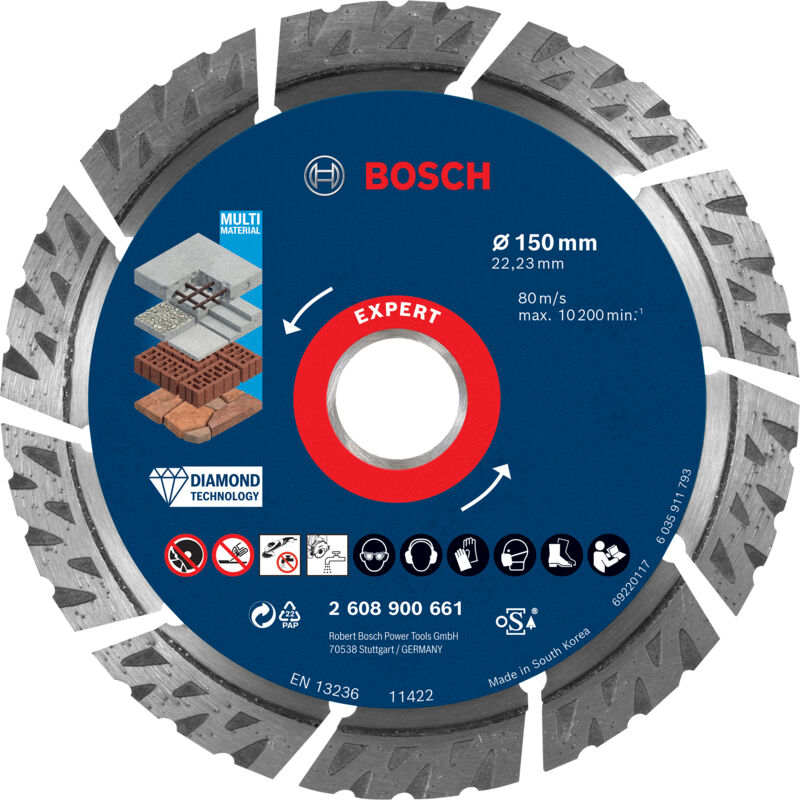 Image of Bosch - 2608900661 Disco da taglio diamantato multimateriale Expert 150 x 2223 x 24 x 12 mm