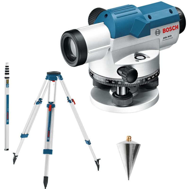 Niveau optique gol 26 d Bosch avec trépied de chantier bt 160 + règle graduée gr 500 dans un coffret d'artisanat - 0601068002