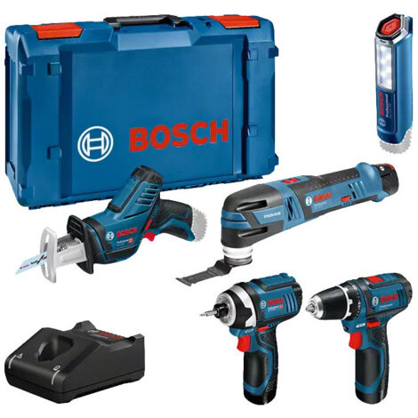 Bosch – Pack de 5 outils électroportatifs 12V avec 3 batteries 2.0Ah – Perceuse-visseuse, scie sabre, visseuse à chocs – Coffret L-Boxx - 0615990N1D