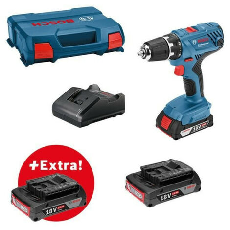 Bosch – Perceuse-visseuse 18V avec 3 batteries 2.0Ah – Chargeur GAL 18V-20 – Profondeur de perçage 13mm – Coffret L-Case inclus