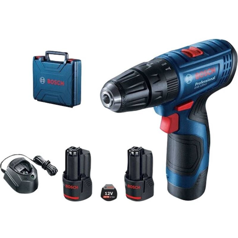 Perceuse-visseuse sans fil Bosch Professional gsr 120-LI 12 v 2.0 Ah Li-Ion + 2 batteries, + chargeur, + mallette