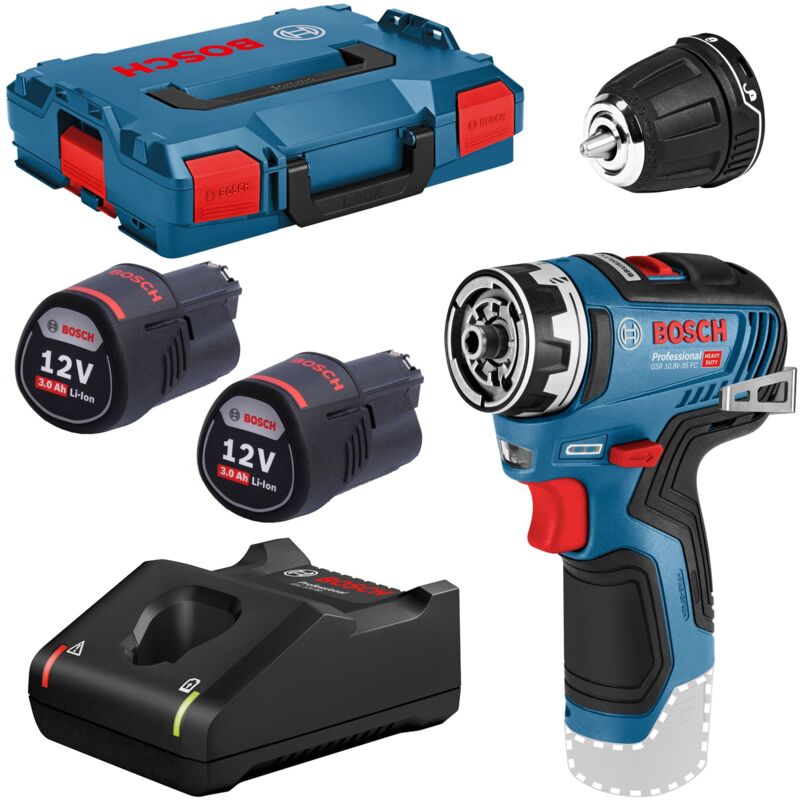 Perceuse-visseuse sans fil gsr 12V-35 fc Bosch 2x 3,0 Ah avec chargeur & embout en l-boxx
