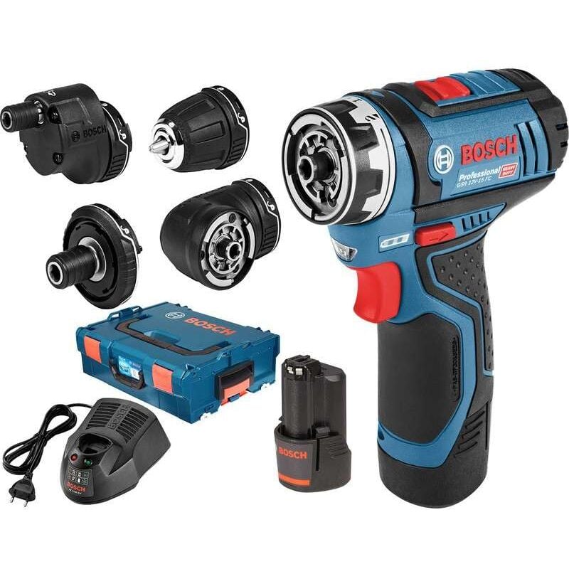 Perceuse/Visseuse gsr 12 V-15 fc - Multifonction FlexiClick set Bosch avec 2 batteries 12V 2.0 Ah + 4 Accessoires - 06019F6000