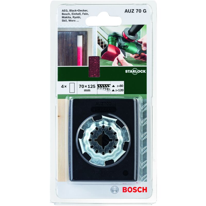 Starlock auz Bloc de ponçage 70 g (avec 4 feuilles abrasives 70x125mm) Bosch 2609256D18
